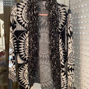 Black and white fringe knit jacket